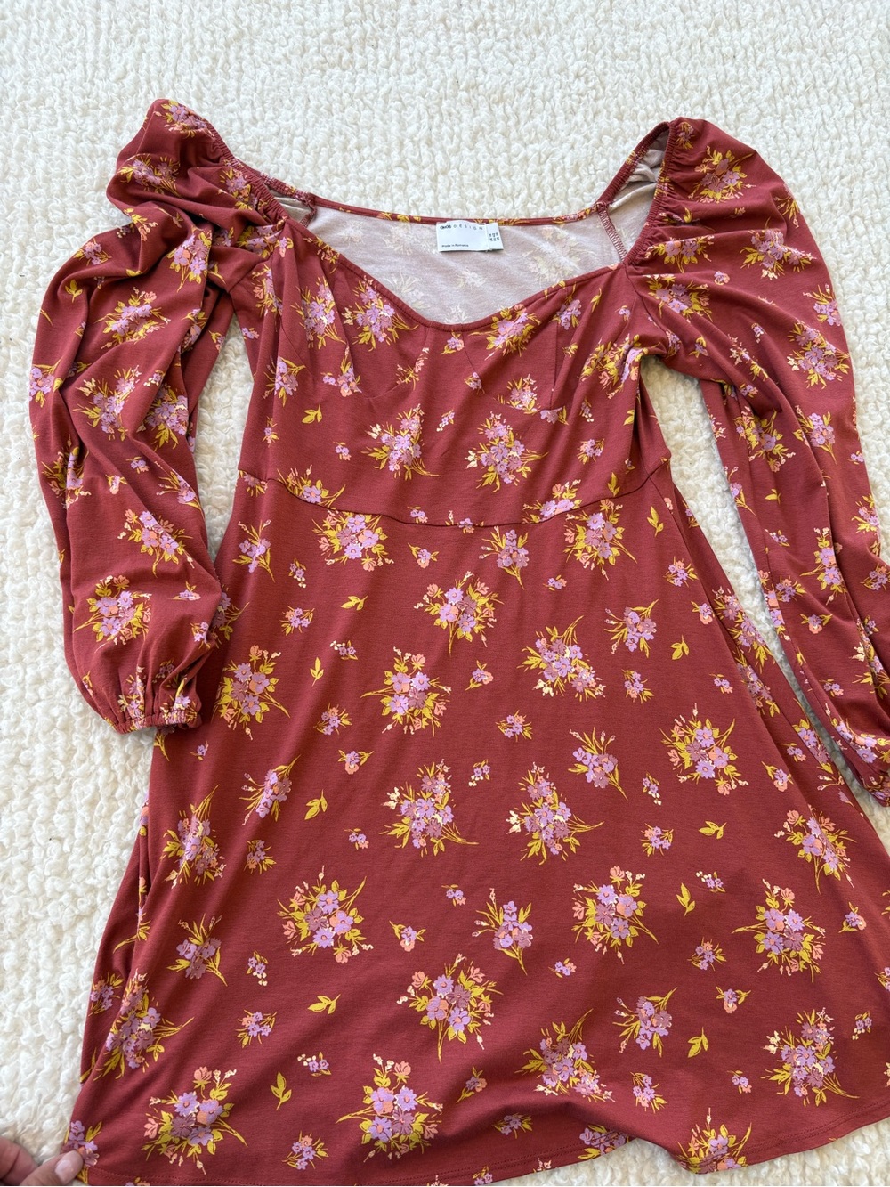 ASOS Rust Floral Long Sleeve Mini Dress